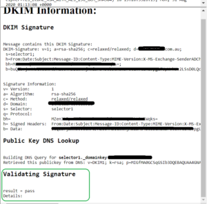 dkim result of email check