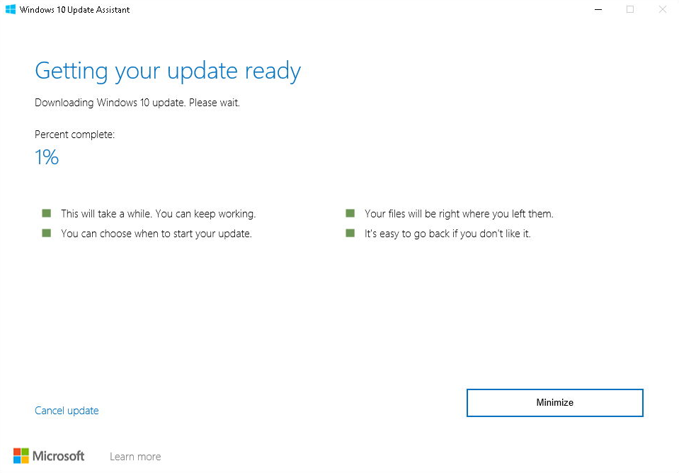 let windows update assistant run